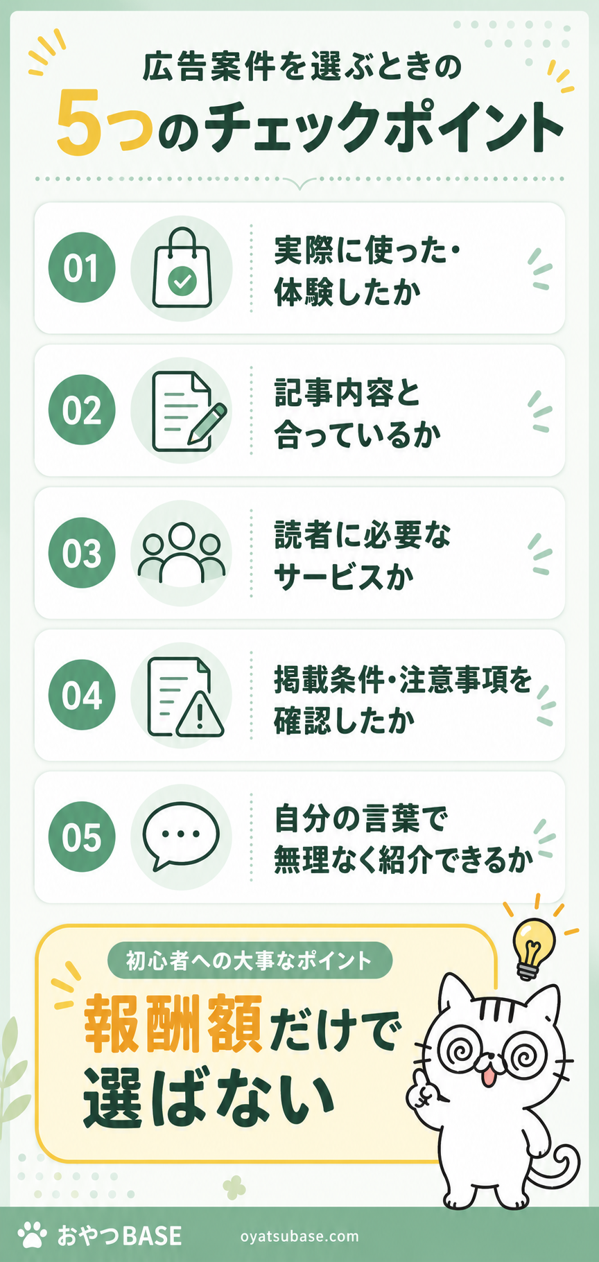 アフィリエイト広告案件を選ぶときの5つのチェックポイント