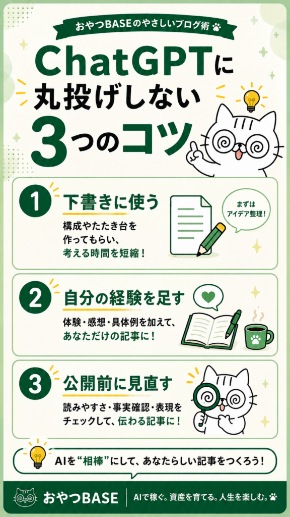 ChatGPTに丸投げせずブログ記事を作る3つのコツをまとめた縦動画用図解