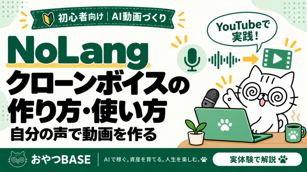 NoLangのクローンボイスの作り方・使い方。自分の声で動画を作る方法を白猫のおやつが案内